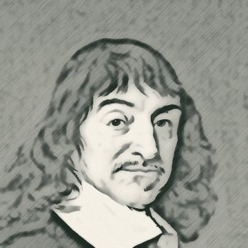 Pencil-style sketch of René Descartes, from a historical portrait