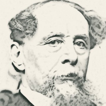 Pencil-style sketch of Charles Dickens, from a historical portrait