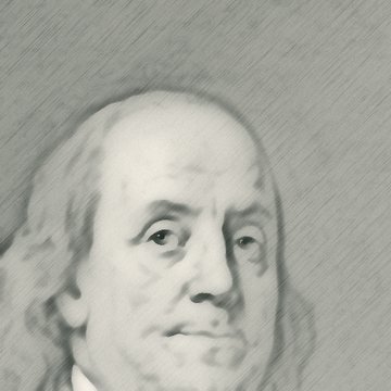 Pencil-style sketch of Benjamin Franklin, from a historical portrait