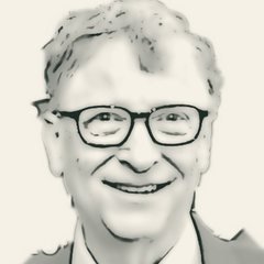 Pencil-style sketch of Bill Gates