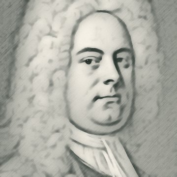Pencil-style sketch of George Frideric Handel, from a historical portrait