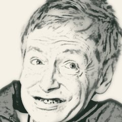 Pencil-style sketch of Stephen Hawking