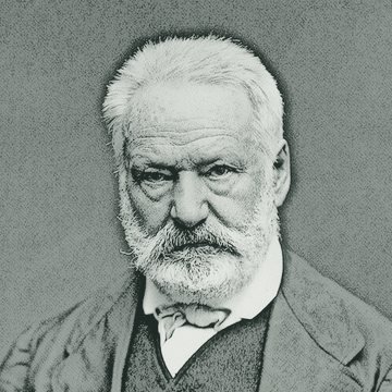 Pencil-style sketch of Victor Hugo, from a historical portrait