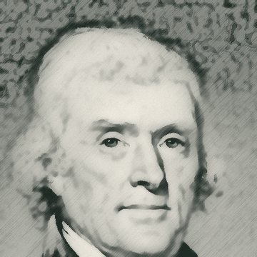 Pencil-style sketch of Thomas Jefferson, from a historical portrait