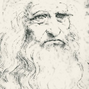 Pencil-style sketch of Leonardo da Vinci, from a historical portrait