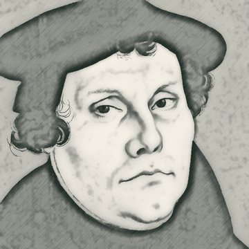 Pencil-style sketch of Martin Luther, from a historical portrait