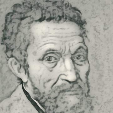 Pencil-style sketch of Michelangelo Buonarroti, from a historical portrait