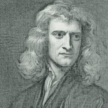 Pencil-style sketch of Isaac Newton, from a historical portrait