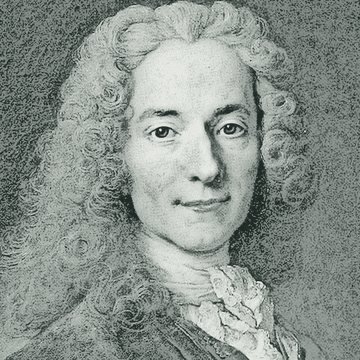 Pencil-style sketch of Voltaire, from a historical portrait