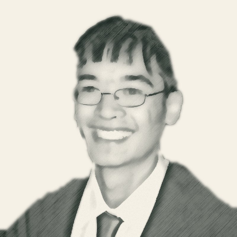Pencil-style sketch of Terence Tao smiling, wearing glasses, a shirt and tie